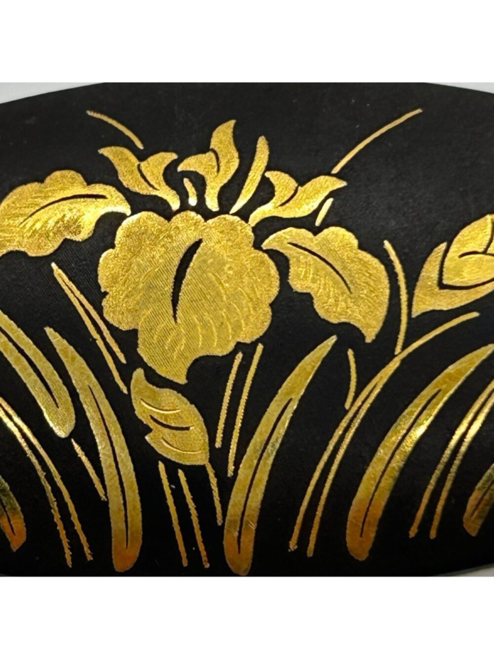 Vintage Japanese Damascene Brooch Gold-tone Inlay Black Oval Iris Flower Pin - Picture 8 of 10